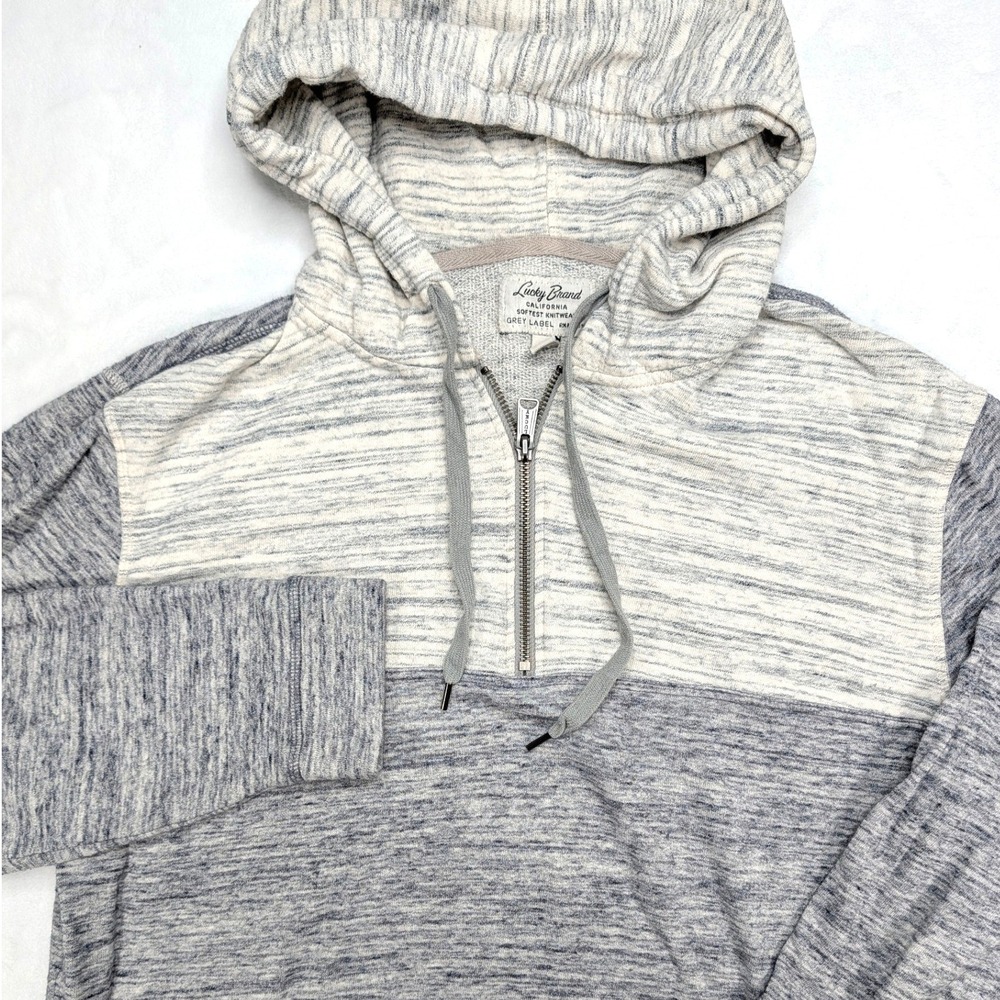 Lucky Brand Mens Grey Label 1/4 Zip Hoodie Gray Space Dye Cotton Sweatshirt L